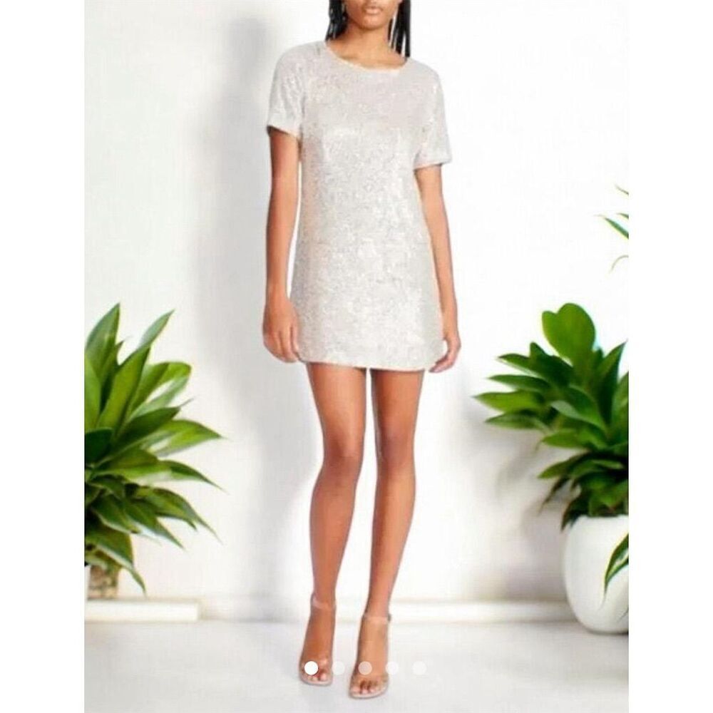 Generation Love Women's Sequin Short Sleeve Mini Party Dress Beige
